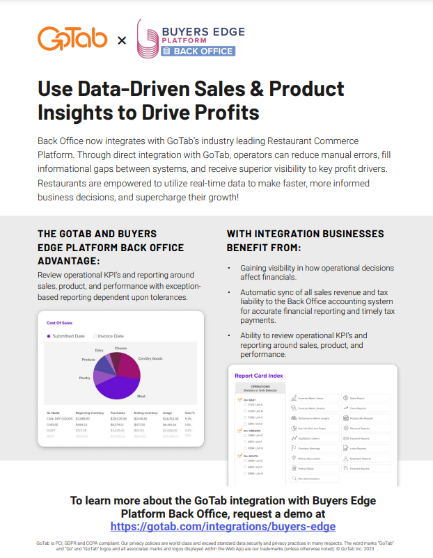 Buyers Edge Platform back Office & GoTab