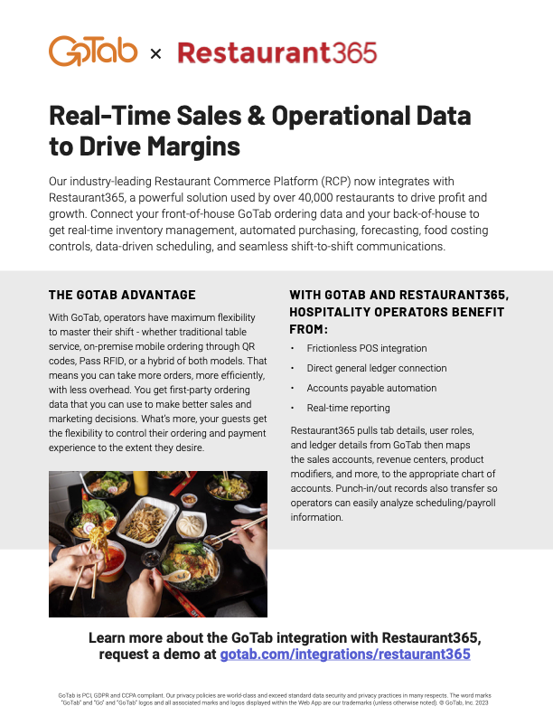 GoTab x Restaurant365 Integration One-pager